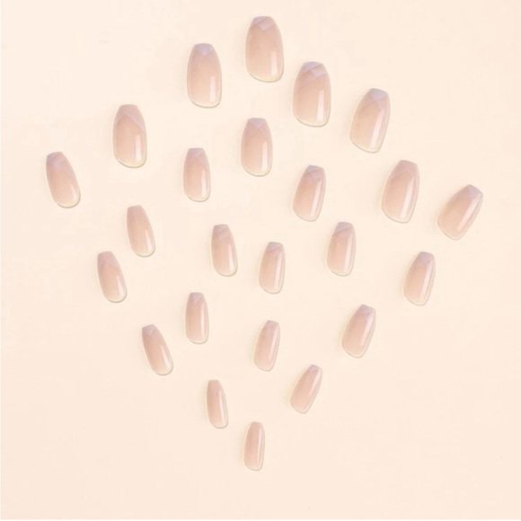 24 piece Nude French Tip Coffin Shape Press on Nails - Picture 3 of 11